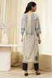 Off-White and Blue Cotton Straight Kurta image number 3