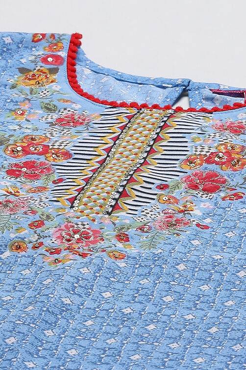 Blue Cotton Girls Straight Kurta Sharara Suit Set image number 1