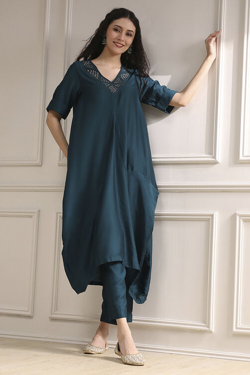 Burnt Orange Dyed Asymmetric Kurta Set image number 7