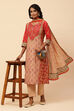 Red Cotton Straight Kurta Palazzo Suit Set image number 0