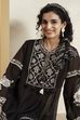 Black Cotton Silk Floral Embroidered Kurti image number 1
