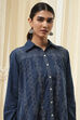 Blue Cotton Blend High-Low Straight Shirt image number 1