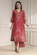 Red Cotton Straight Printed Suit Set