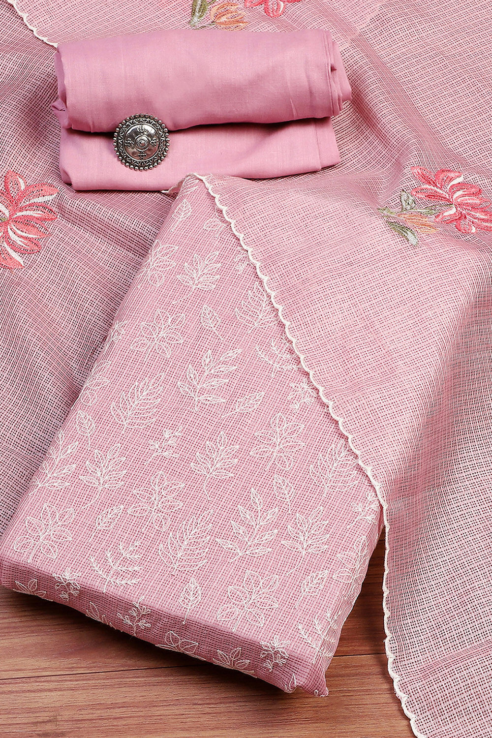 Lavender Cotton Machine Embroidered Unstitched Suit Set image number 0