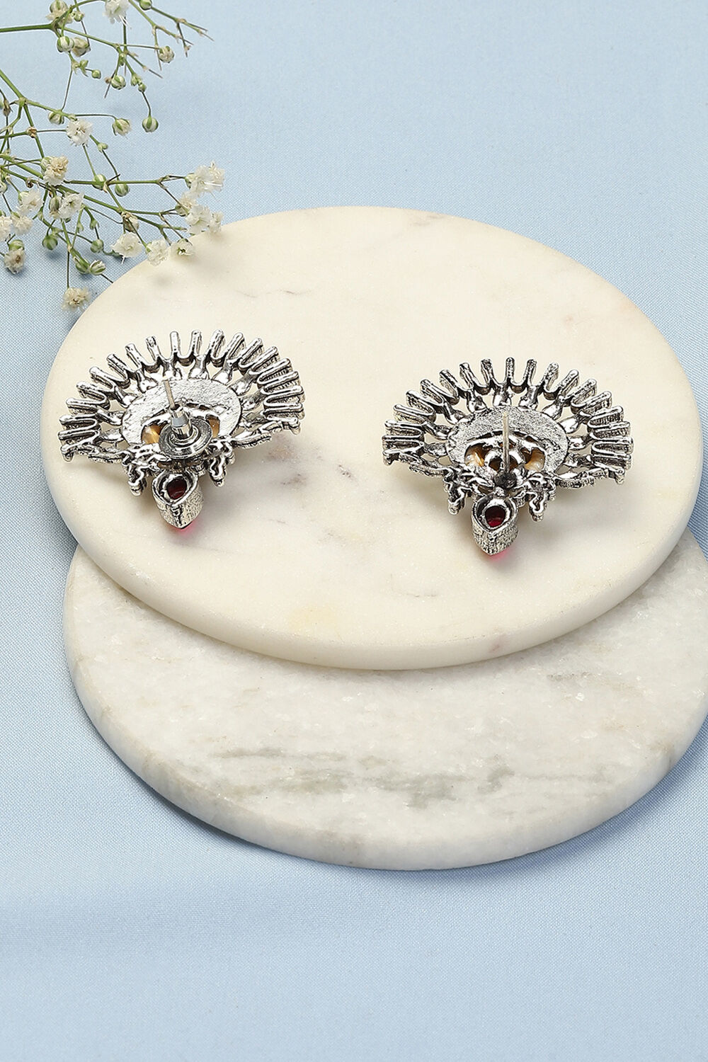 Oxidised Red & Green Brass Earrings image number 2