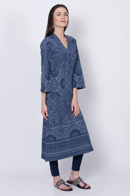 Black Poly Cotton Winter Yarndyed Kurta image number 2