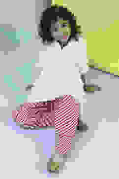 White and Red Cotton Gathered Kurta Set image number 0