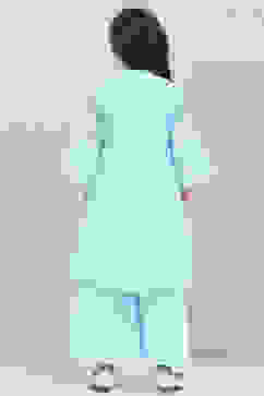 Sky Blue Art Silk Kalidar Printed Kurta Set image number 4