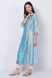 Blue Viscose A-Line Printed Kurta image number 3