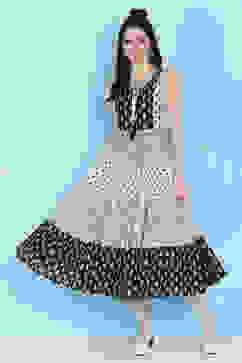 Black And White Cotton Fusion Wear Dress image number 3