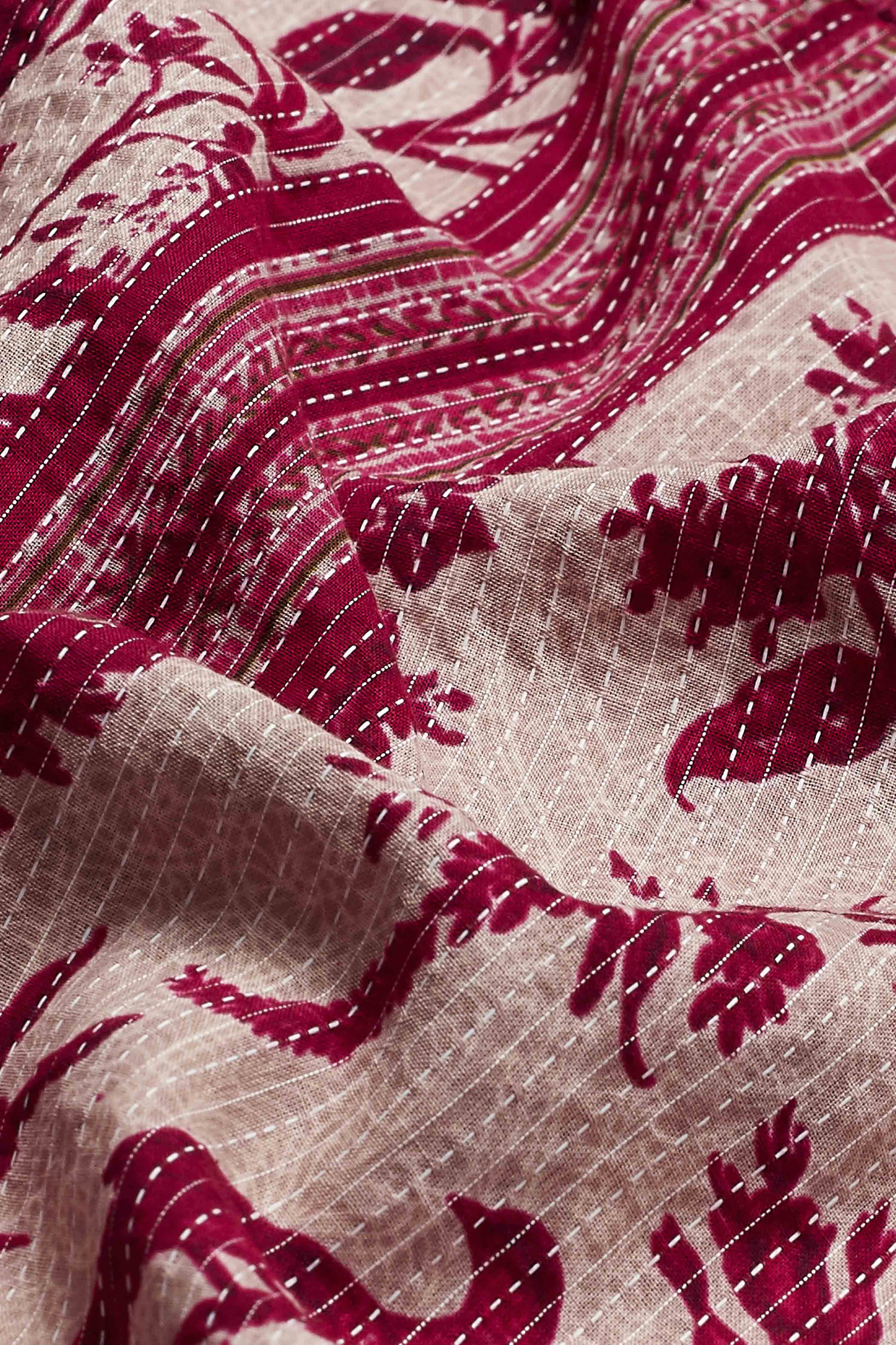 Berry Cotton Floral Printed Straight Kurta image number 2