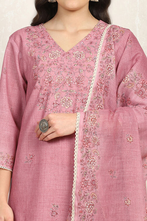 Sky Blue Linen Blend Unstitched Suit Set image number 2