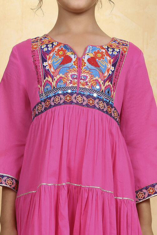 Pink Cotton Printed Tiered Suit Set image number 1