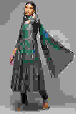 Teal Cotton Anarkali Kurta Churidar Suit Set image number 5