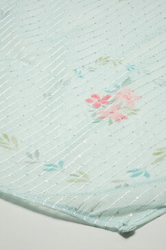 Turquoise Linen Digital Print Unstitched Suit Set image number 17