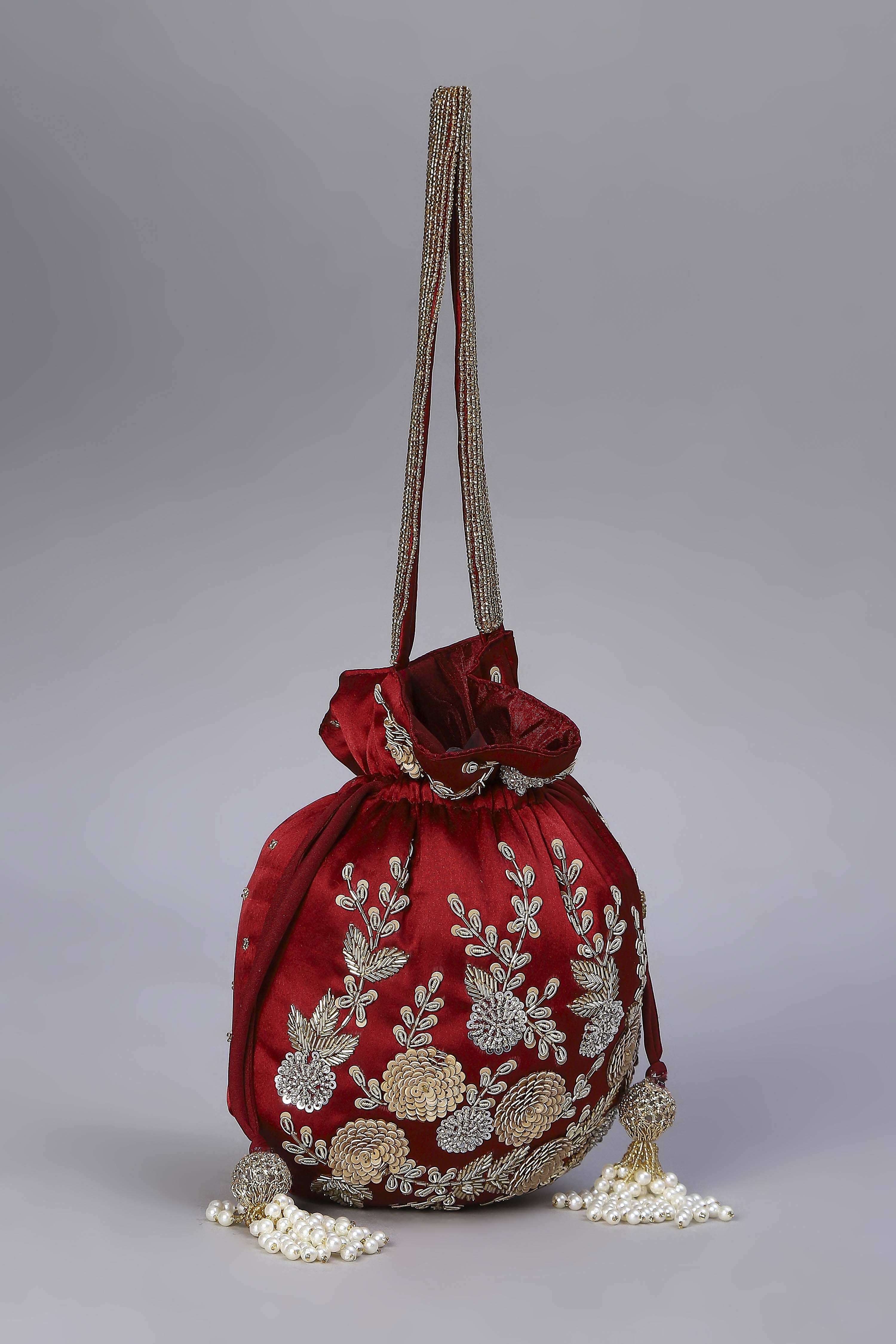Maroon Fabric Potli Bag image number 3