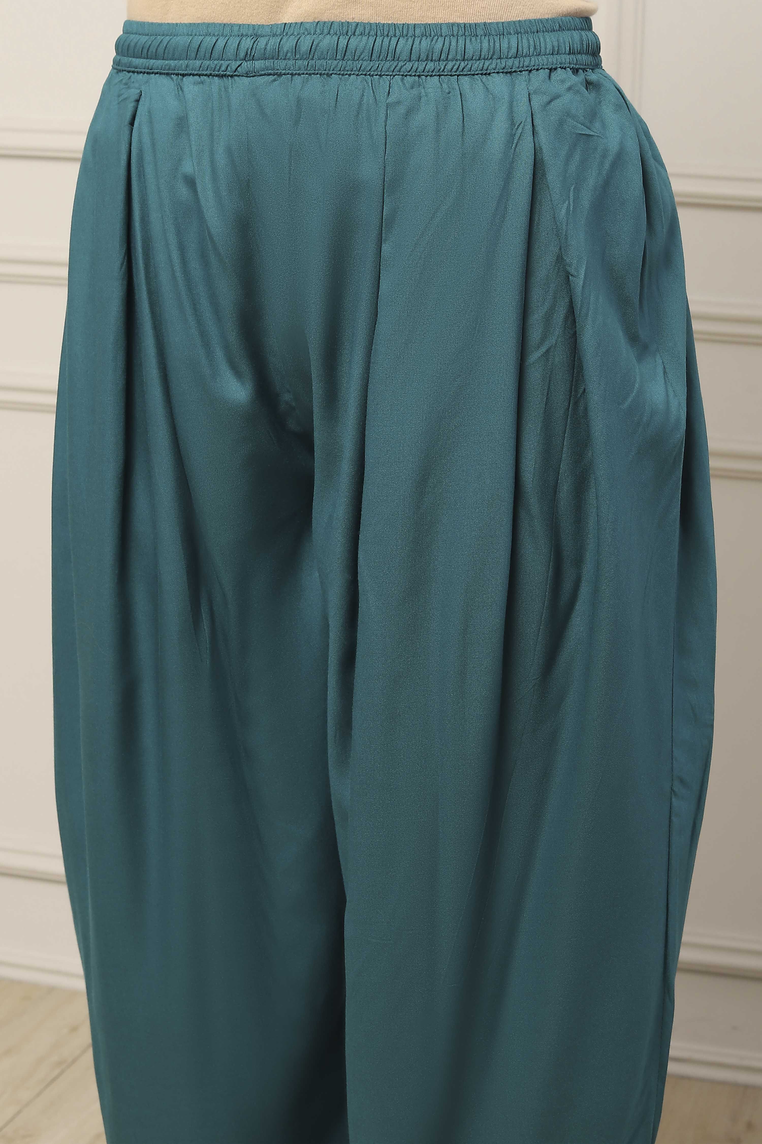 Teal Viscose Rayon Abstract Printed Straight Suit Set image number 2
