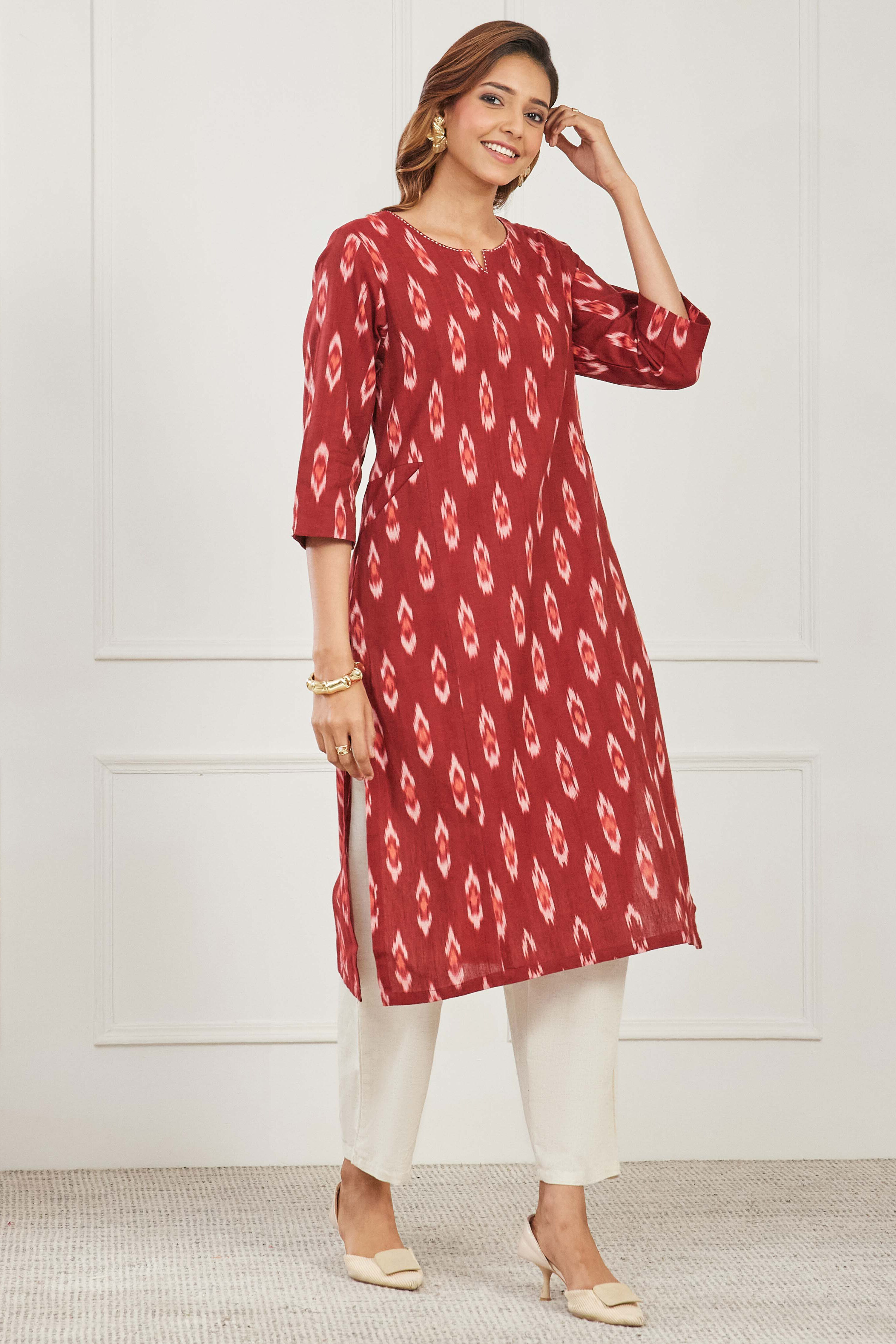 Brown Cotton Straight Kurta image number 4