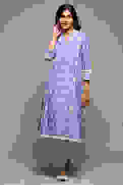 Lilac Cotton Straight Embroidered Kurta image number 5