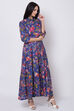 Blue Cotton Flared Fusion Wear Dress image number 3