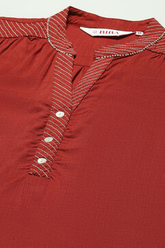 Rust Solid Regular Fit Straight Kurta image number 2
