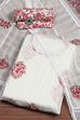 White Pink Cotton Hand Block Print Unstitched Suit Set image number 0