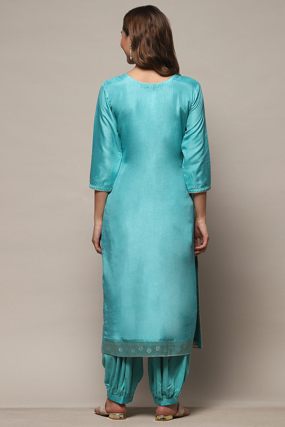 Green Cotton Blend Unstitched Suit Set image number 6