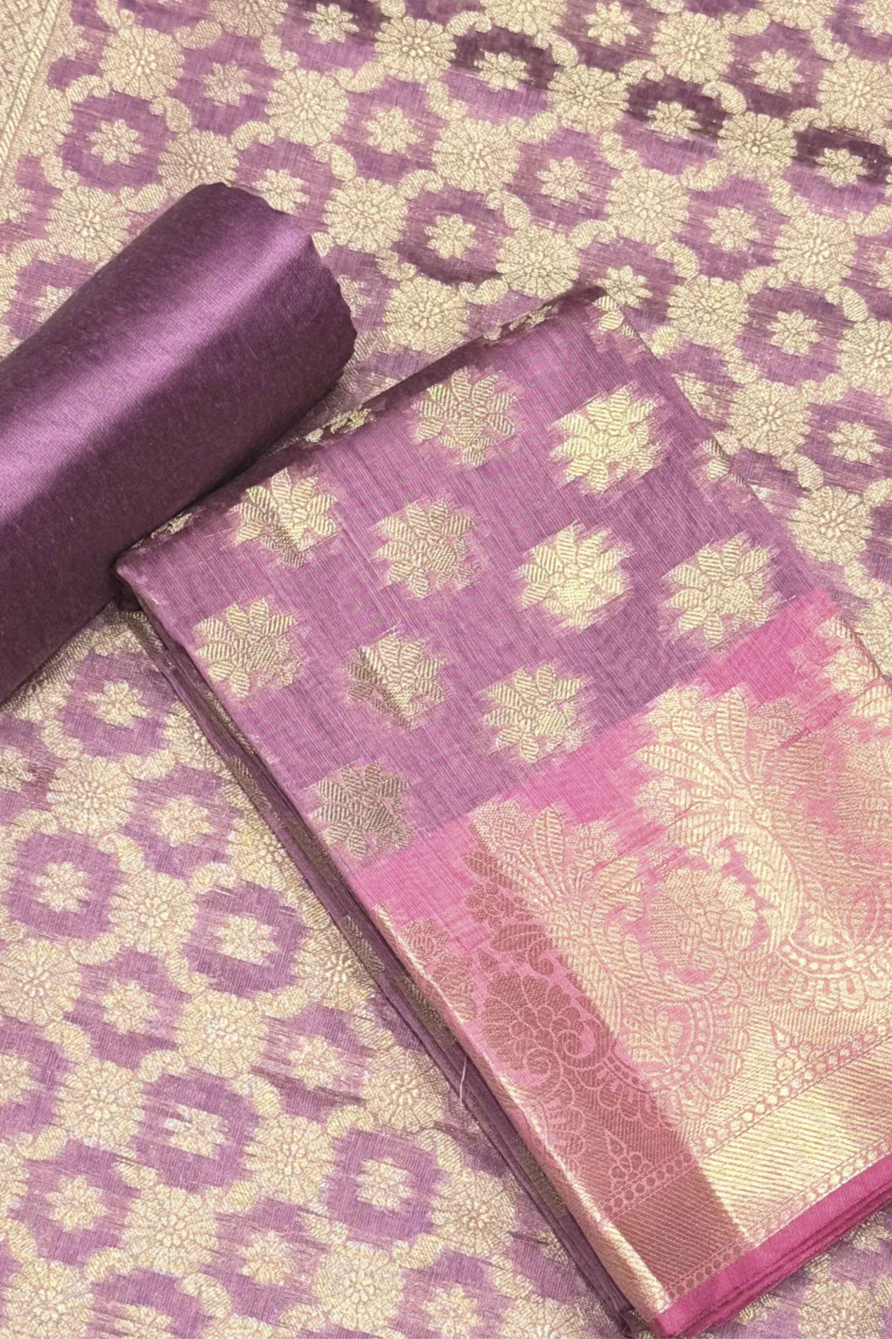 Purple Chanderi Banarsi Weave Unstitched Suit Set image number 0