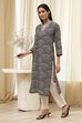 Black Cotton Printed Straight Kurta image number 2