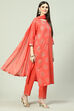Magenta Floral Foil Printed Straight Suit Set image number 6