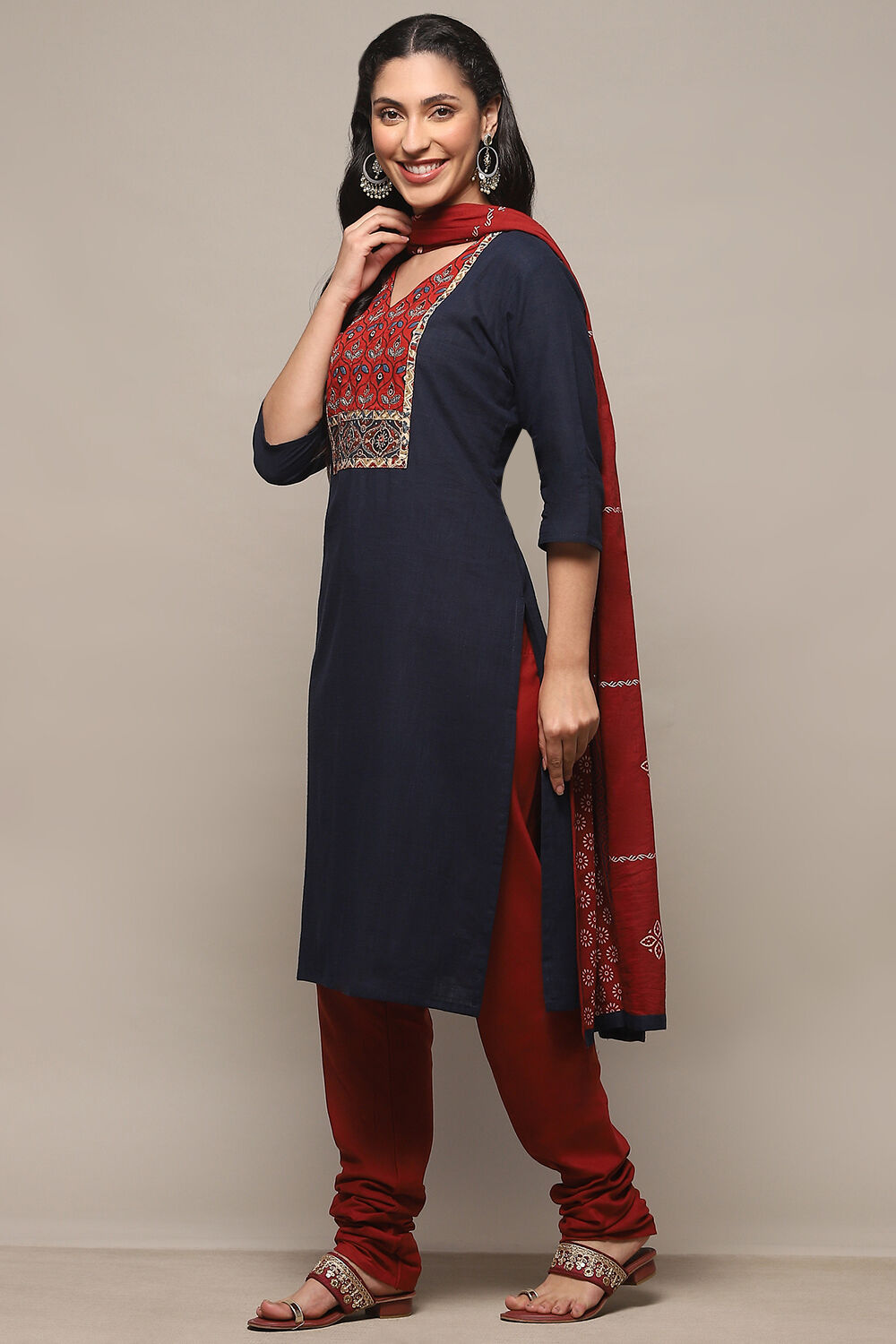 Maroon Cotton Unstitched Suit Set image number 5