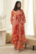 Peach-Colored Floral Straight Kurta Set image number 0