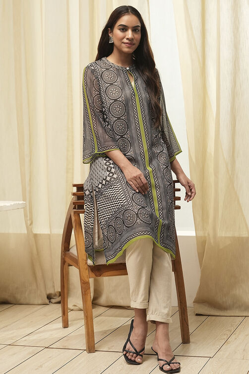 Black Polyester Straight Printed Kurta image number 0