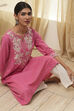 Pink Cotton Embroidered A-Line Kurta image number 0