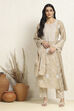 Beige Chanderi Machine Embroidered Unstitched Suit Set image number 1