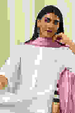 Pink and White Cotton Straight Suit Set image number 1