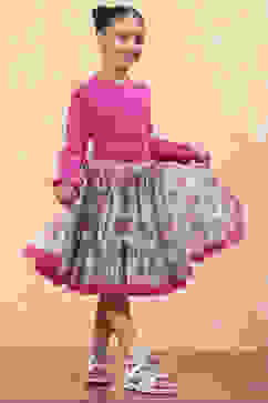 Pink Cotton Floral Top and Short Skirt Set image number 0