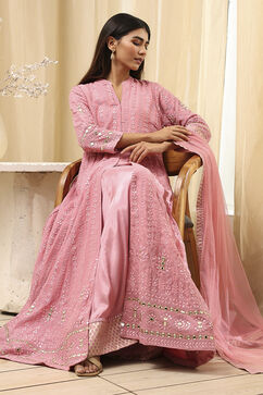 Powder Pink Viscose Front Open Suit Set image number 0