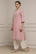 Blue Cotton Straight Solid Kurta image number 2