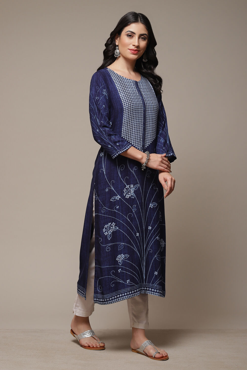 Indigo LIVA Straight Printed Kurta image number 4