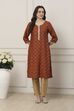 Orange All-Over Floral Printed Straight Kurta image number 5