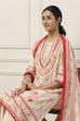 White Cotton Floral Printed A-Line Suit Set image number 8
