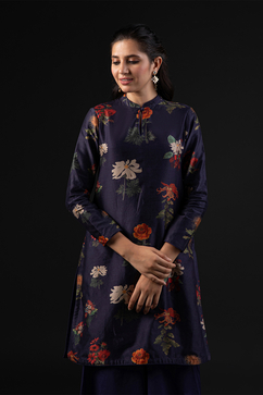 Rohit Bal Indigo Cotton Silk Straight Printed Kurta Set image number 1