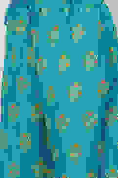 Teal Printed Cotton A-Line Kurta Palazzo Suit Set image number 2