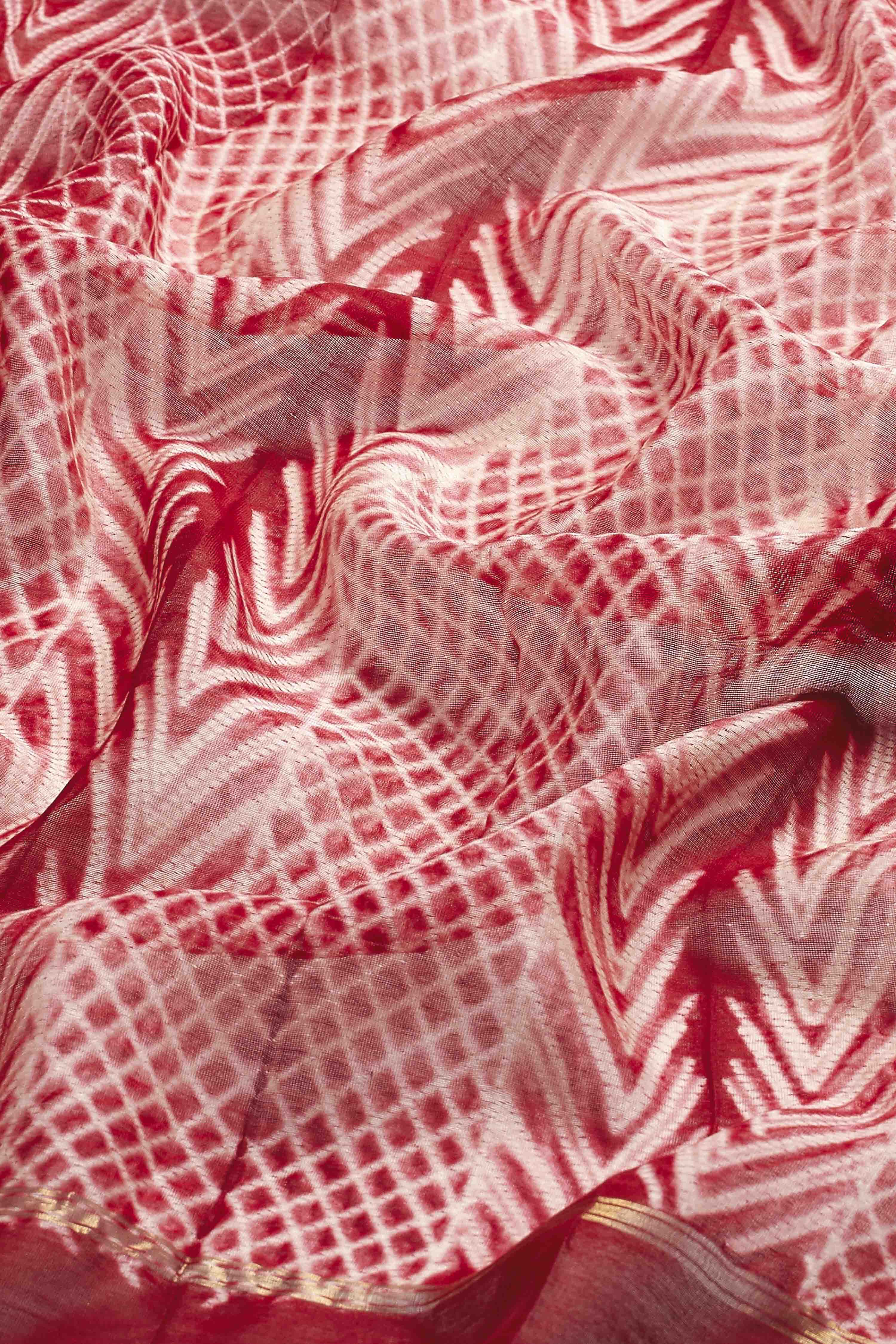 Red Chanderi Chevron Printed Dupatta image number 2