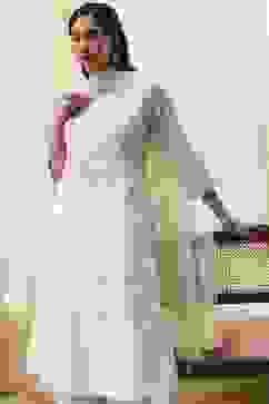 Off-White Embroidered Kalidar Suit Set image number 7