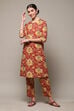Mustard Cotton Straight Kurta Relaxed Pant Suit Set image number 0
