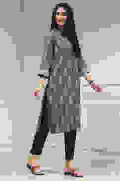 Grey Printed Straight Kurta image number 4