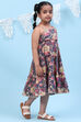 Blue Rayon Tiered Printed Kurta image number 2