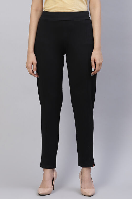 Navy Straight Poly Viscose Leggings image number 4